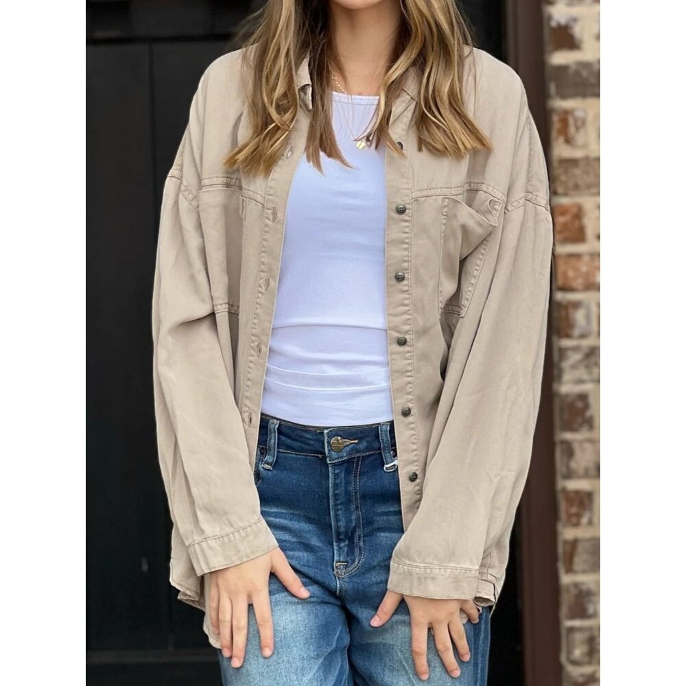 risen los angeles esther tencel button up shirt beige natural size medium